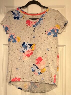 Old Navy Heather Gray Floral Short Sleeve Tee with Pink, Blue & Yellow
